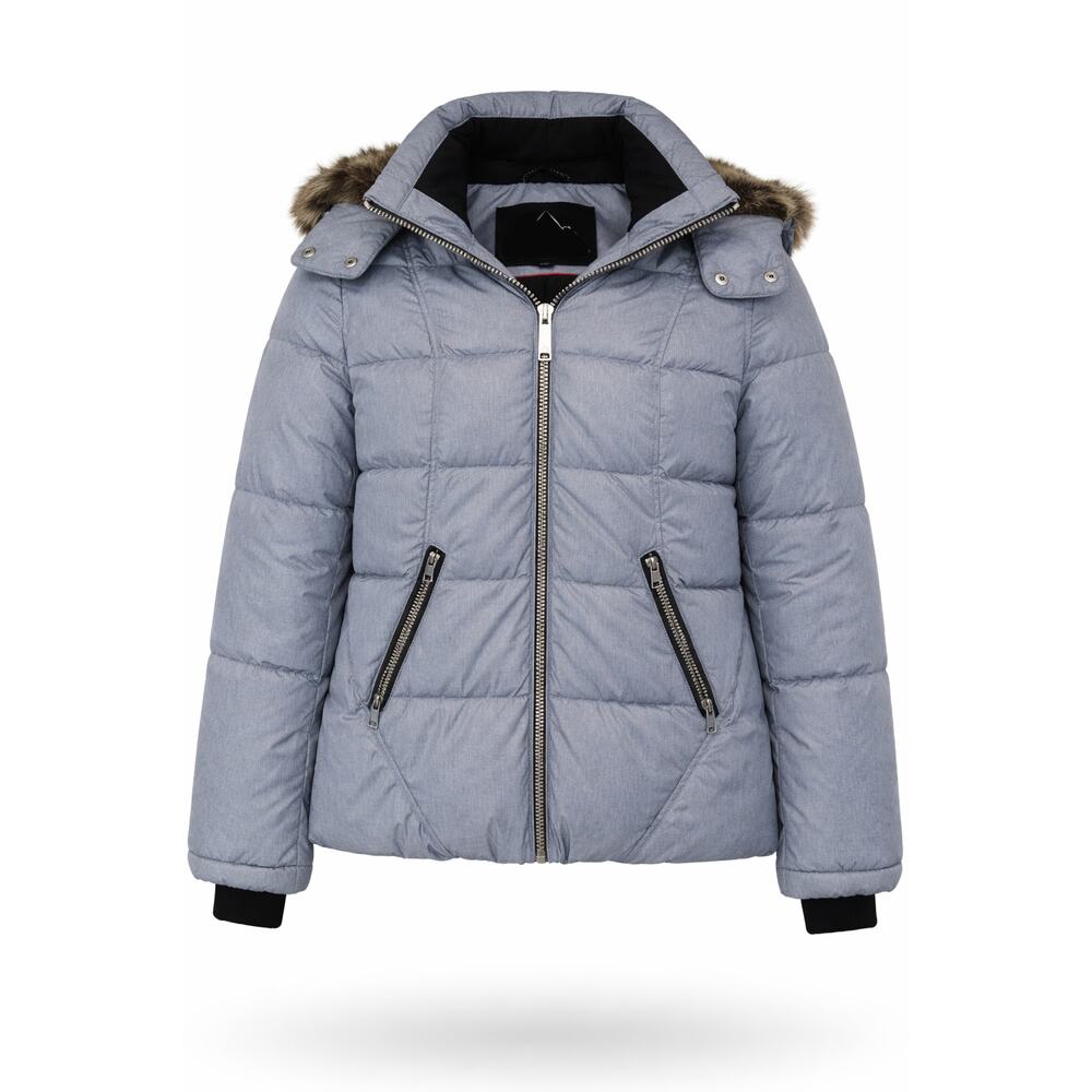HFX Puffer Jacket Womens Size M Performance Apparel Fur Hood Quilted Midlength